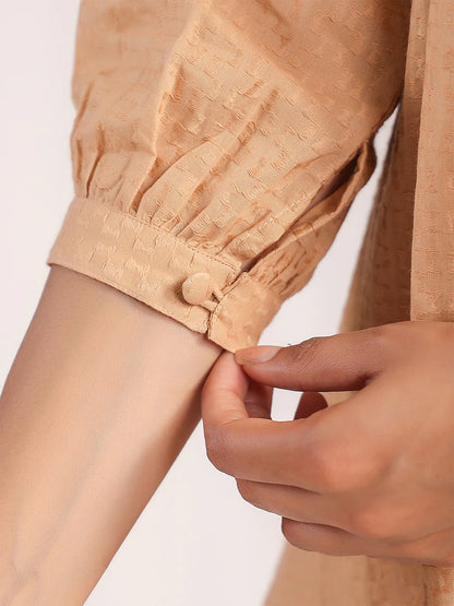 Solid Textured Co-Ord Set with Pleated Buttoned Top and Straight Pant – Casual Ethnic Wear for Women (L to XXL)