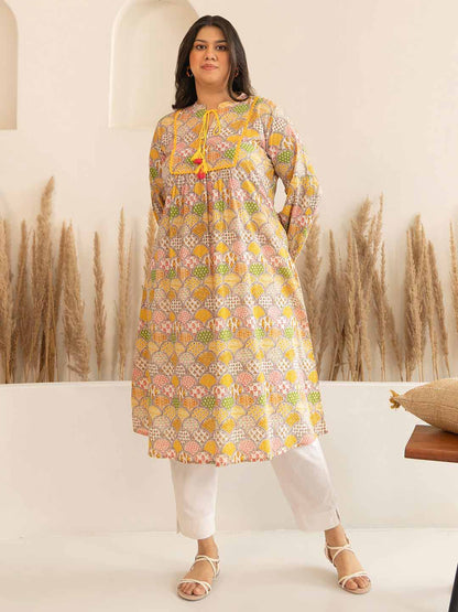 Plus Size Multicolor Cotton Ethnic Motifs A-Line Kurta – 3XL to 5XL
