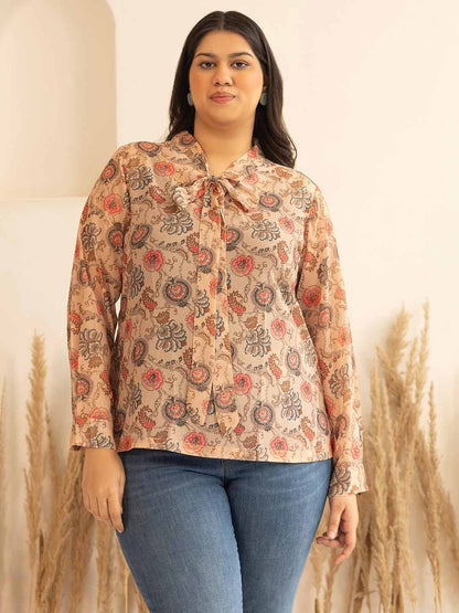 Women’s Peach Georgette Floral Printed Regular Fit Top – Plus Size 3XL to 6XL