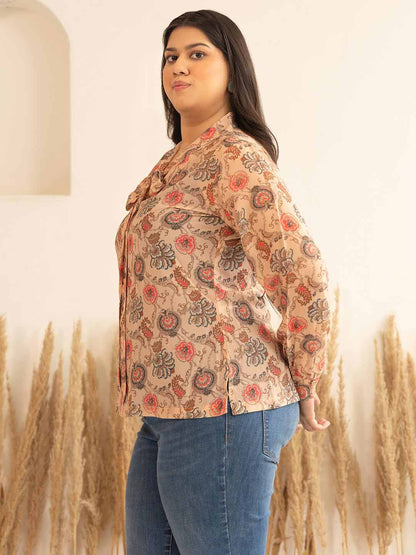 Women’s Peach Georgette Floral Printed Regular Fit Top – Plus Size 3XL to 6XL