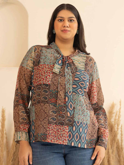Plus Size Multicolor Georgette Ethnic Printed Regular Fit Top – 3XL to 6XL
