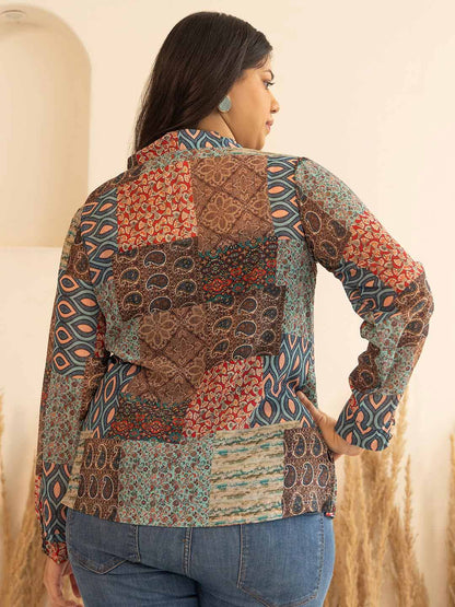 Plus Size Multicolor Georgette Ethnic Printed Regular Fit Top – 3XL to 6XL