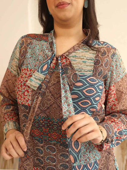 Plus Size Multicolor Georgette Ethnic Printed Regular Fit Top – 3XL to 6XL