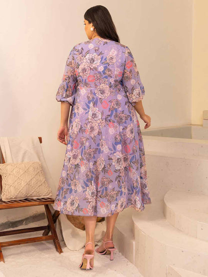 Plus Size Purple Georgette Floral Wrap Dress – 3XL to 6XL