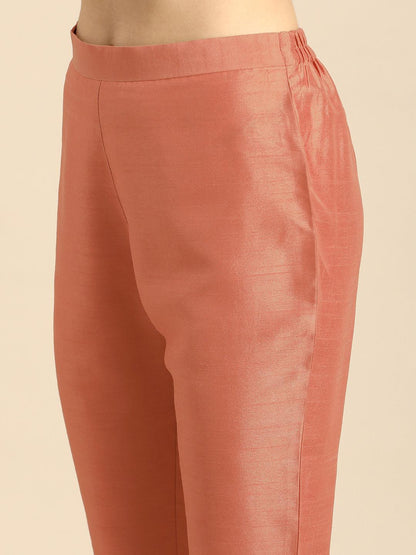 Rust Brown Silk Embellished Kurta Pant Co-ord Set for Women – Festive Wear Straight Fit