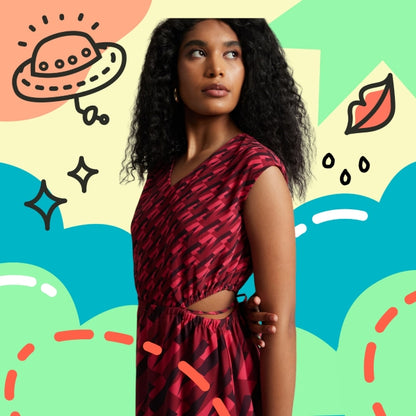 Georgette Geometric Print Cut-Out Dress for Women – Sleeveless Midi Dress, Sizes S to XL