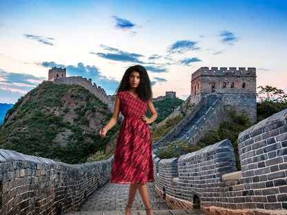 Georgette Geometric Print Cut-Out Dress for Women – Sleeveless Midi Dress, Sizes S to XL