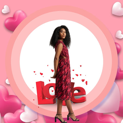 Georgette Geometric Print Cut-Out Dress for Women – Sleeveless Midi Dress, Sizes S to XL