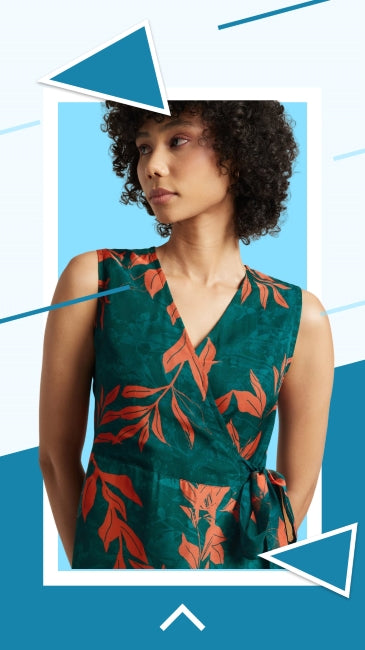 Organza Floral Print Wrap Dress for Women – Sleeveless Midi Dress, Sizes S to XL