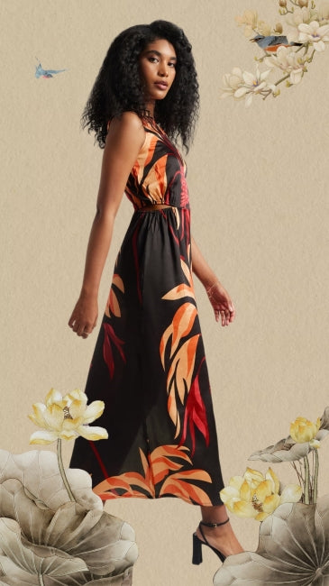 Abstract Print Side Slit Maxi Dress for Women – One Shoulder Asymmetrical Hem, Sizes S to XL