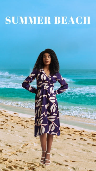 Abstract Print A-Line Dress for Women – Long Sleeve Midi Dress, Sizes S to XL