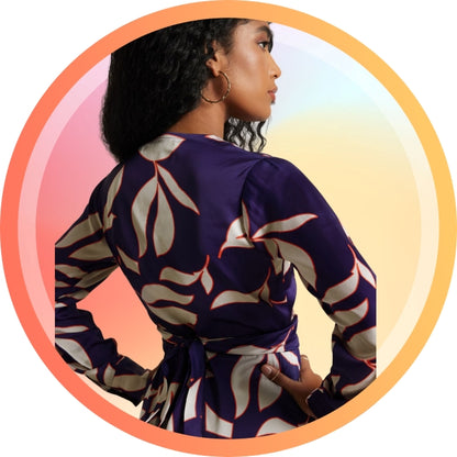 Abstract Print A-Line Dress for Women – Long Sleeve Midi Dress, Sizes S to XL