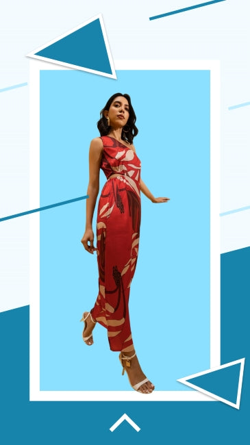 Abstract Print Side Cut-Out Maxi Dress for Women – One Shoulder Slit Dress, Sizes S to XL