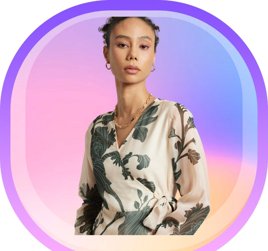 Organza Floral Print Wrap Dress for Women – Long Sleeve Midi Dress, Sizes S to XL