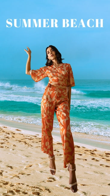 Satin Abstract Print Wrap Co-ord Set for Women – Short Sleeve Top & Straight Pant, Sizes S to XL