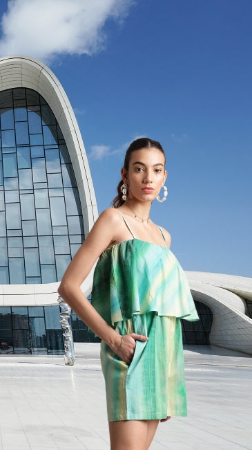 Multicolor cotton layered jumpsuit for women with spaghetti straps – summer casual wear