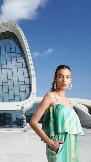 Multicolor cotton layered jumpsuit for women with spaghetti straps – summer casual wear