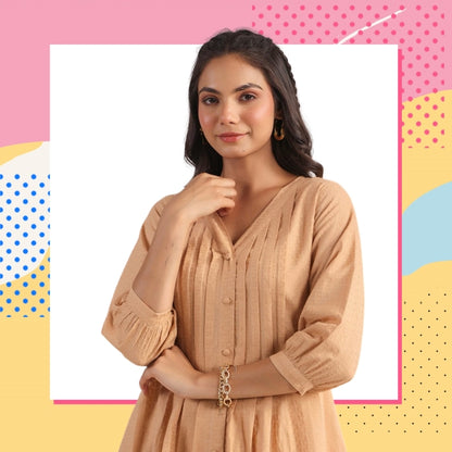 Cotton jacquard co-ord set for women with pleated top and straight pants – self-design daily wear