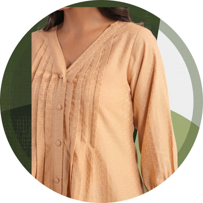 Cotton jacquard co-ord set for women with pleated top and straight pants – self-design daily wear