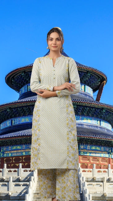 cotton kurti pant set for women with all-over print and straight-fit silhouette – daily ethnic wear