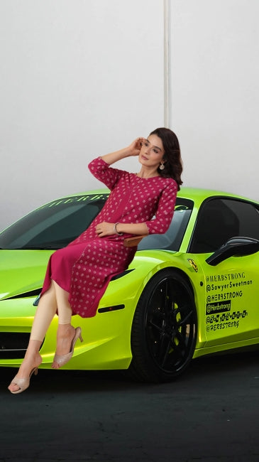 Wine Crepe Floral Printed A-Line Kurta for Women with 3/4th Sleeves – M to 2XL