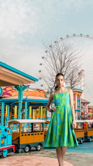 Lime Green Cotton A-Line Midi Dress – Women’s Casual Summer Wear (S, M, XL)