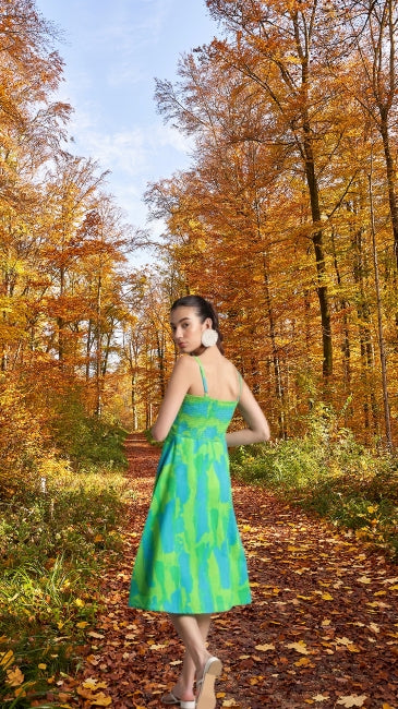 Lime Green Cotton A-Line Midi Dress – Women’s Casual Summer Wear (S, M, XL)