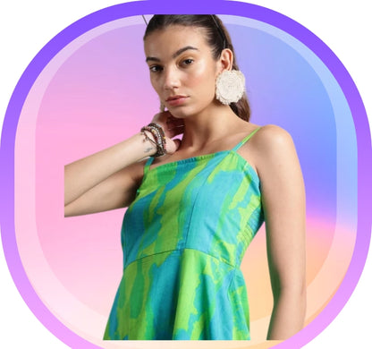 Lime Green Cotton A-Line Midi Dress – Women’s Casual Summer Wear (S, M, XL)