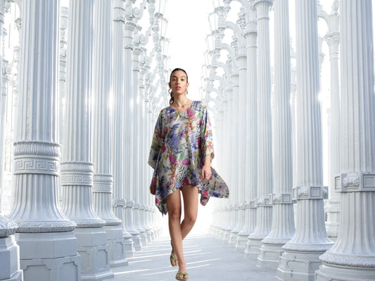 Women’s Muslin Tropical Print Kaftan Dress – Sizes S to XL