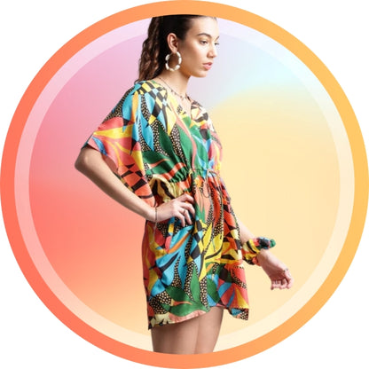 Women’s Muslin Tropical Print Kaftan Dress – Sizes S to XL