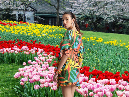 Women’s Muslin Tropical Print Kaftan Dress – Sizes S to XL