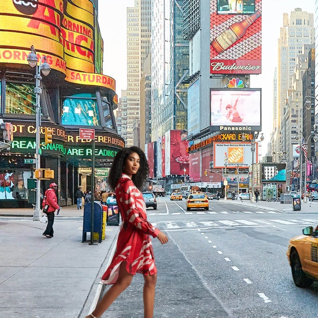 Satin Abstract Print Button Down Dress for Women – Long Sleeve Belted Mini Dress, Sizes S to XL