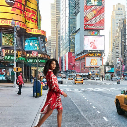 Satin Abstract Print Button Down Dress for Women – Long Sleeve Belted Mini Dress, Sizes S to XL