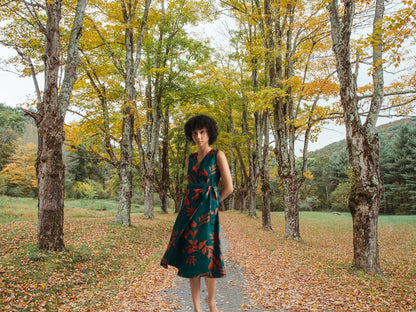 Organza Floral Print Wrap Dress for Women – Sleeveless Midi Dress, Sizes S to XL