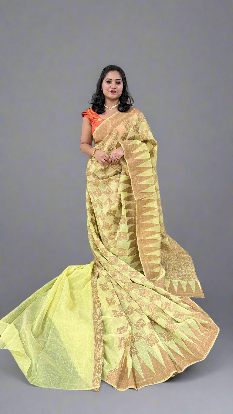 Cotton Dola Silk Saree with Weaving, Print or Embroidery Work and Tassel Detailing – For Women