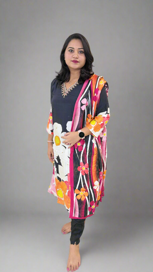 Pure Muslin Kurta Pant Dupatta Set with Handwork and Cotton Inner – Plus Sizes XL to 3XL