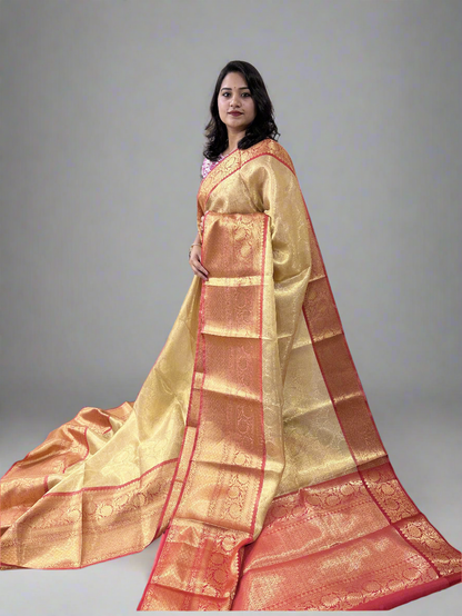 Banarasi Zari Tanchui Kanchipuram Soft Silk Saree with Rich Pallu and Brocade Blouse