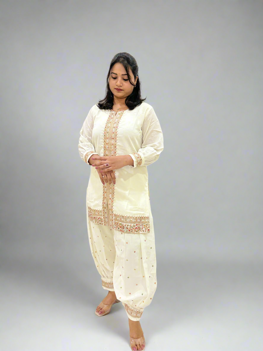 Vichitra Silk Ethnic 3-Piece Set with Embroidered Dupatta – Available in L and XL Sizes