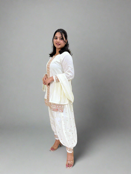 Vichitra Silk Ethnic 3-Piece Set with Embroidered Dupatta – Available in L and XL Sizes