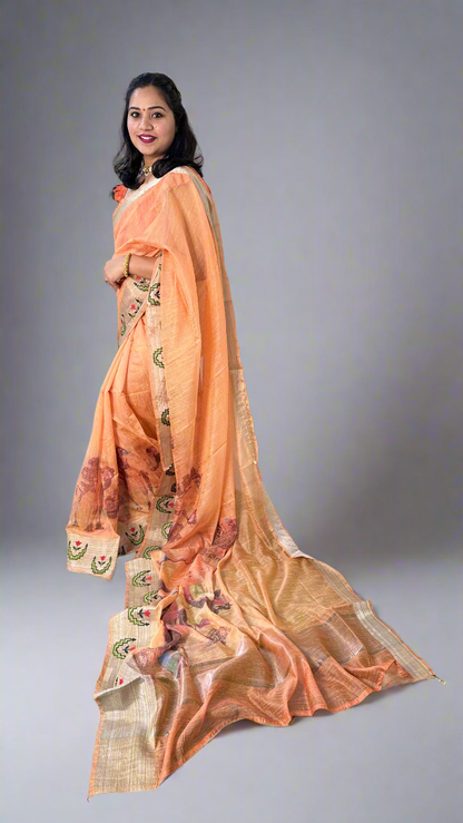 Cotton Dola Silk Saree with Weaving, Print or Embroidery Work and Tassel Detailing – For Women