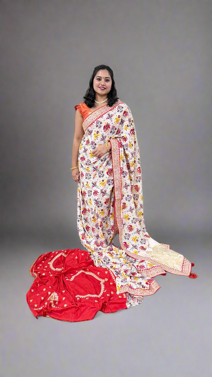 Dola Silk with Weaving Work (Banarasi, Patola, Bandhani, Paithni Style Weaving Work)