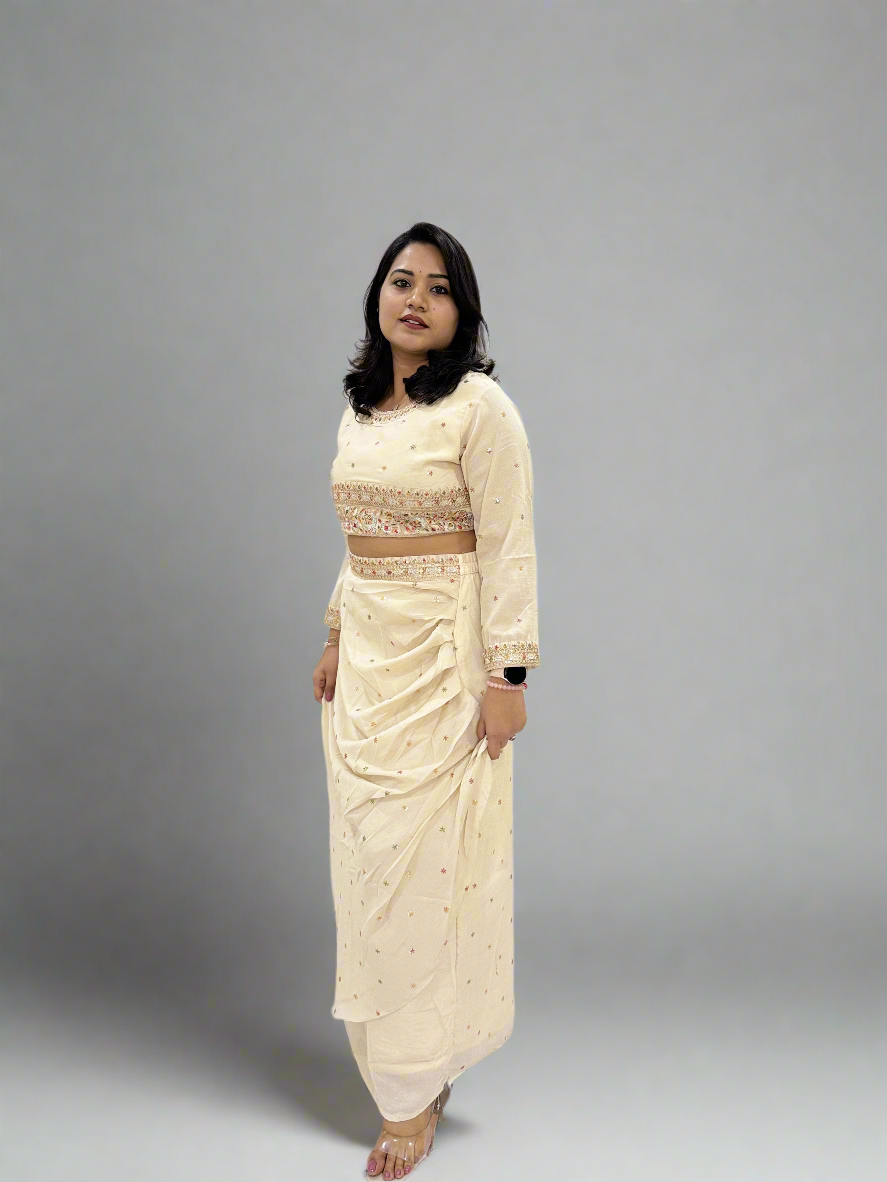 Vichitra Silk Ethnic 3-Piece Set with Embroidered Dupatta – Available in L and XL Sizes