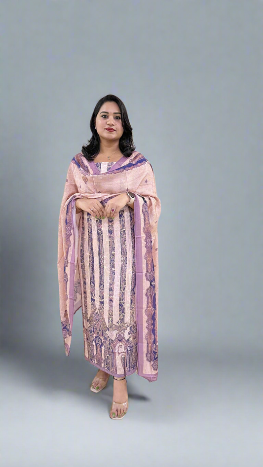Women’s Staple Twill Suit Set with Digital Print and Handwork and Pashmina Style Dupatta – Ethnic Wear