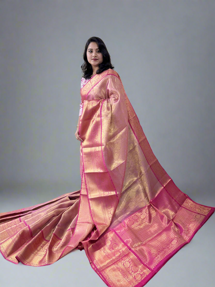 Banarasi Zari Tanchui Kanchipuram Soft Silk Saree with Rich Pallu and Brocade Blouse