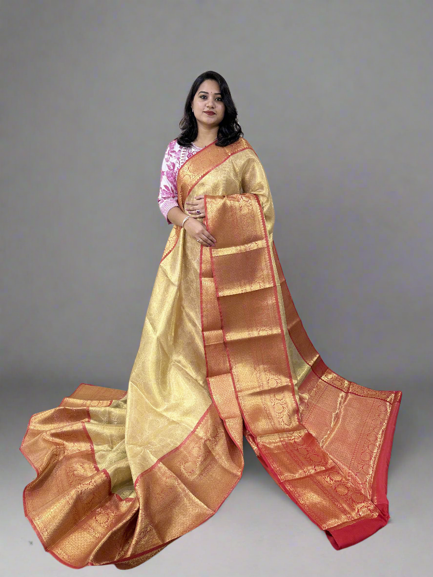 Banarasi Zari Tanchui Kanchipuram Soft Silk Saree with Rich Pallu and Brocade Blouse