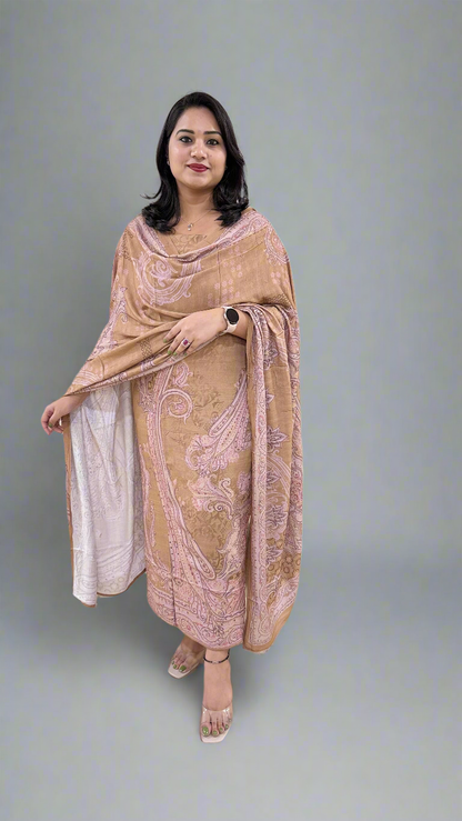 Women’s Staple Twill Suit Set with Digital Print and Handwork and Pashmina Style Dupatta – Ethnic Wear