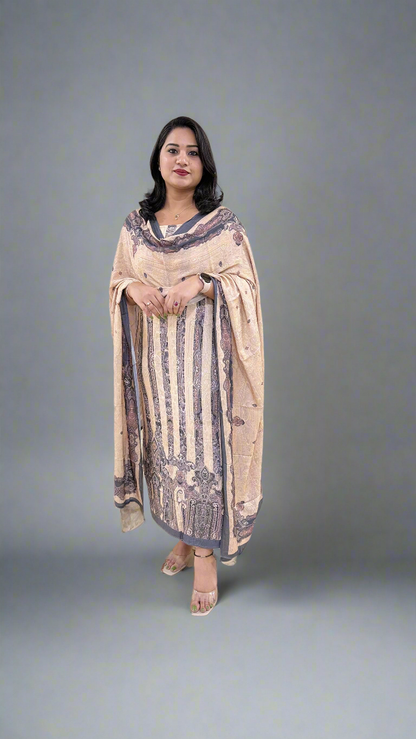 Women’s Staple Twill Suit Set with Digital Print and Handwork and Pashmina Style Dupatta – Ethnic Wear