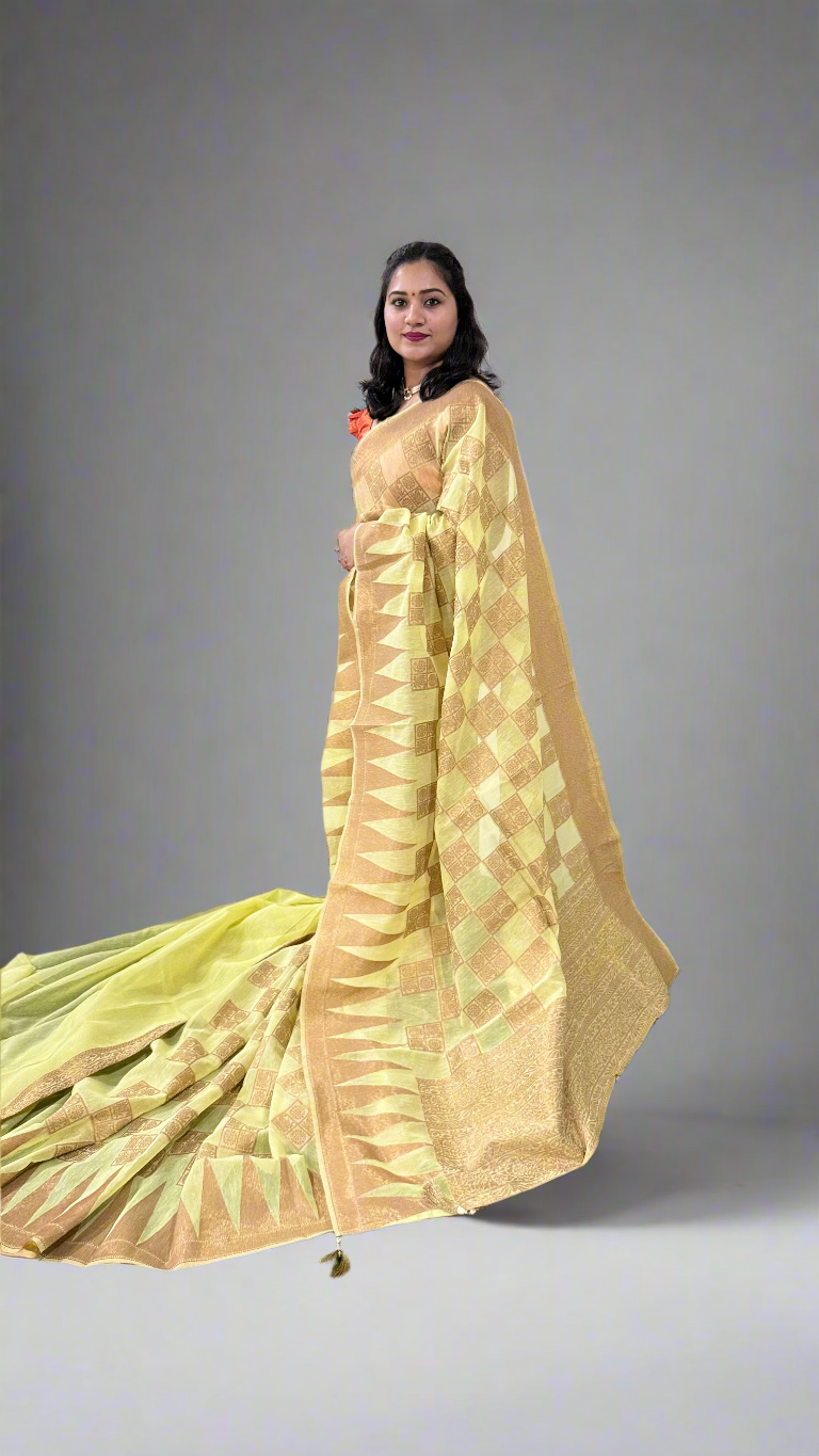 Cotton Dola Silk Saree with Weaving, Print or Embroidery Work and Tassel Detailing – For Women