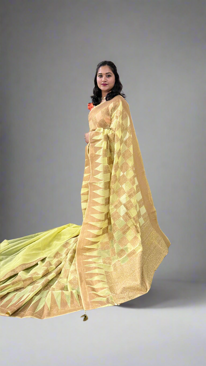 Cotton Dola Silk Saree with Weaving, Print or Embroidery Work and Tassel Detailing – For Women