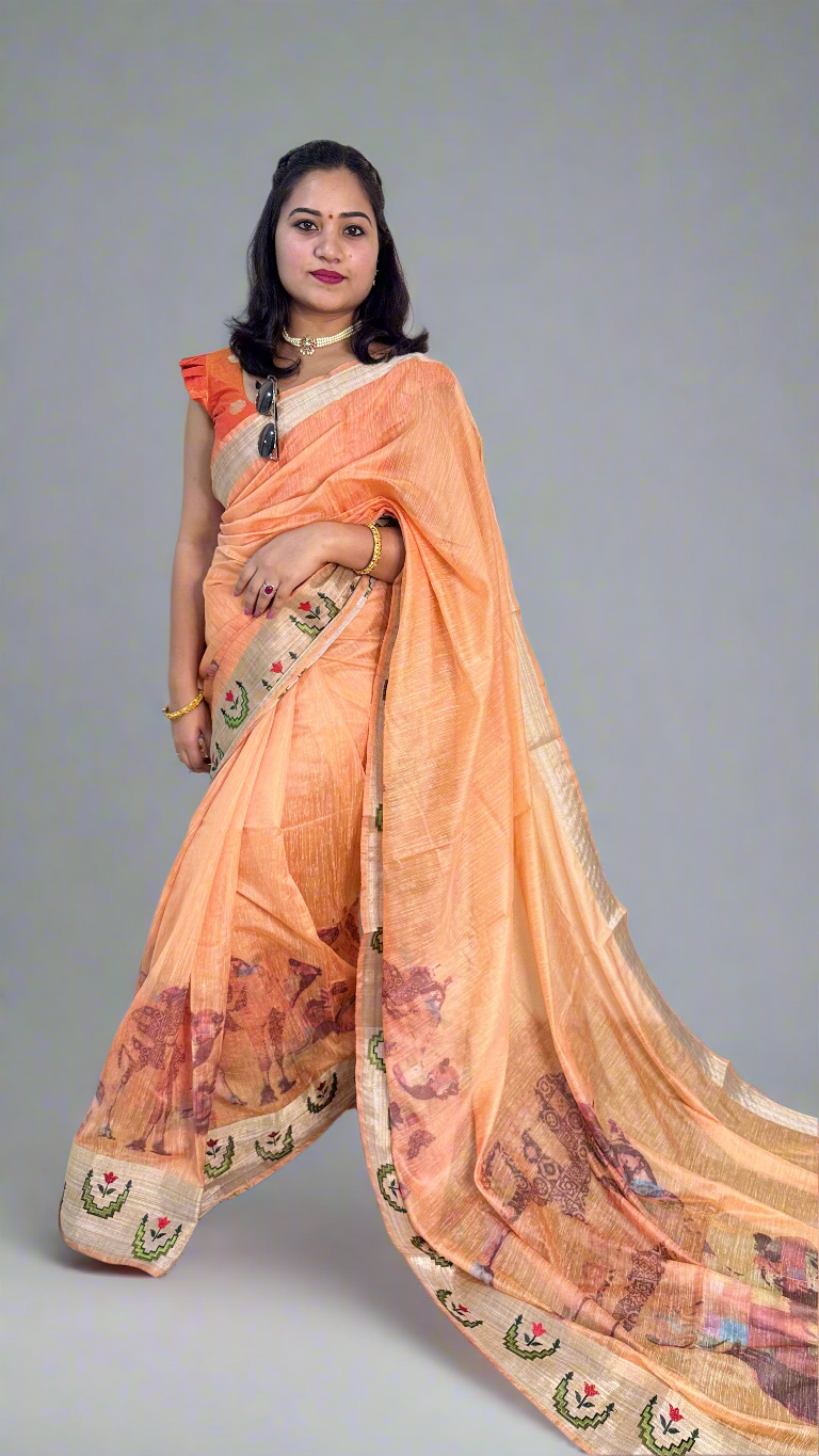 Cotton Dola Silk Saree with Weaving, Print or Embroidery Work and Tassel Detailing – For Women